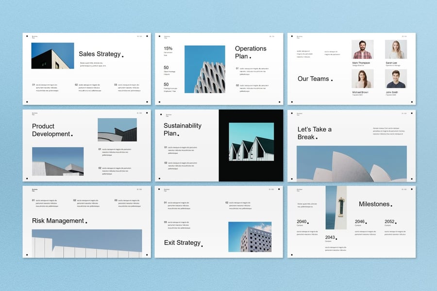 蓝色瑞士风格商业计划演示PPT模版 (PPT)