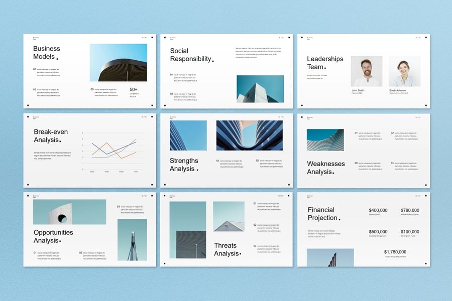蓝色瑞士风格商业计划演示PPT模版 (PPT)
