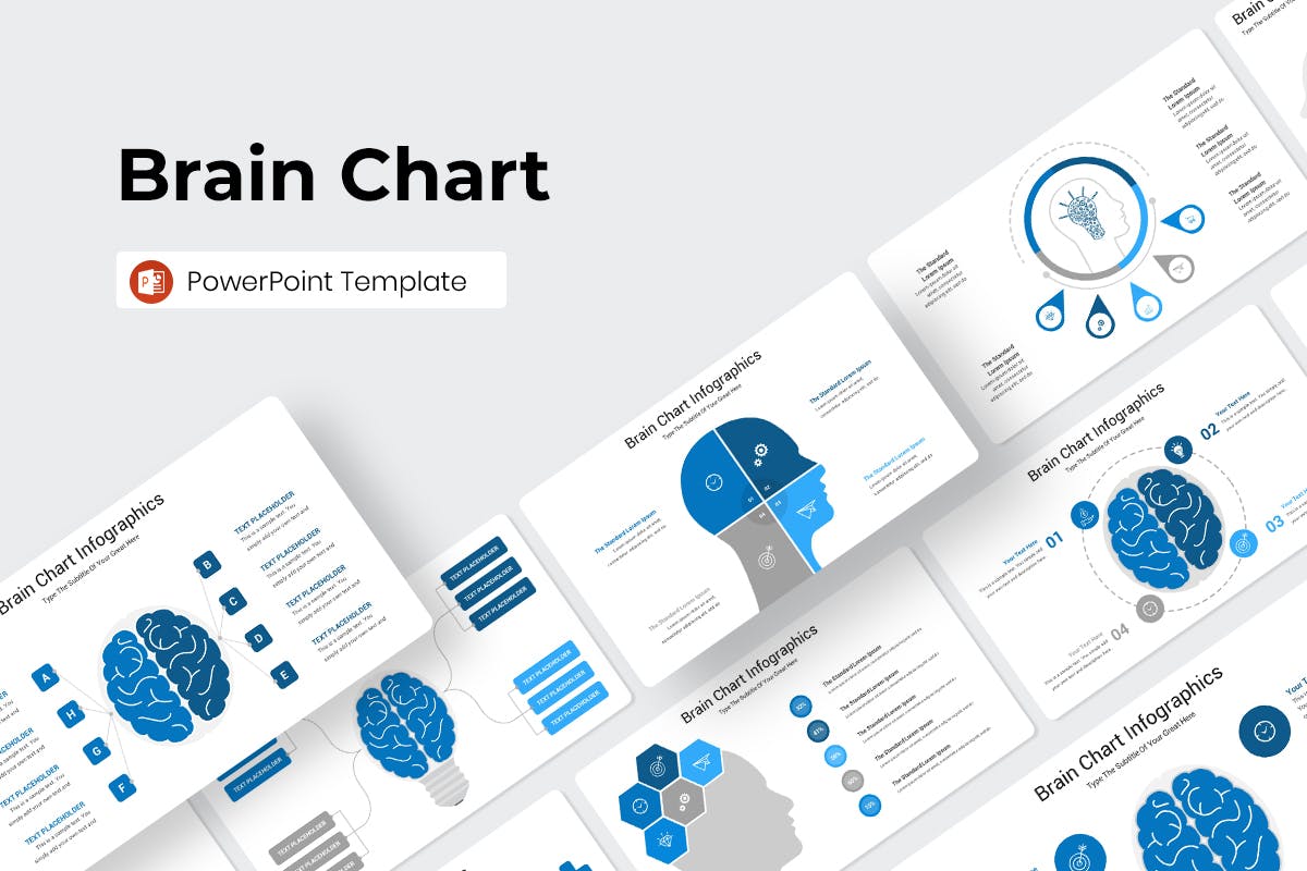 大脑图表数据展示ppt模板 (PPTX)