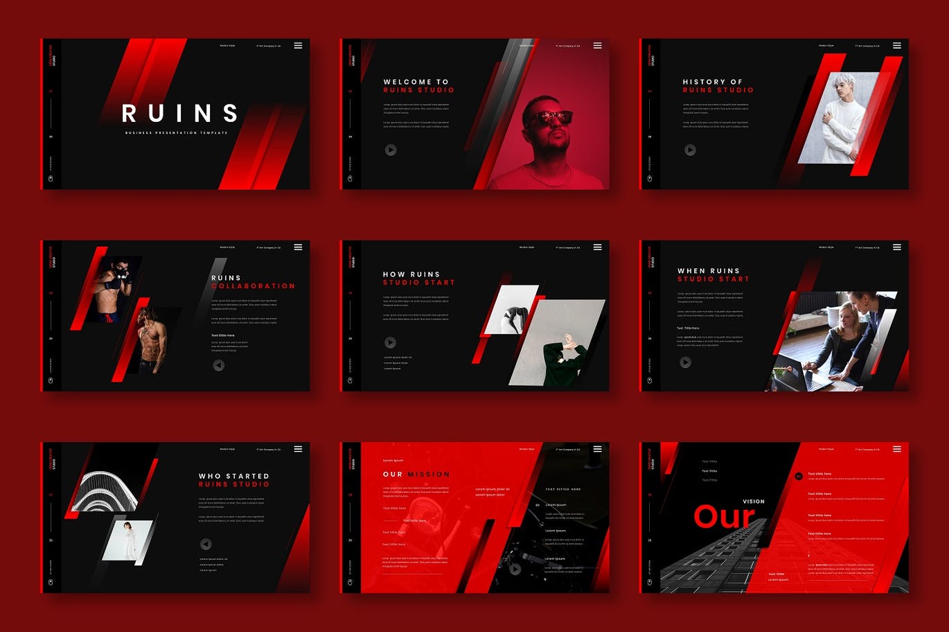 时尚高端个性黑红配色的powerpoint幻灯片演示模板（pptx）