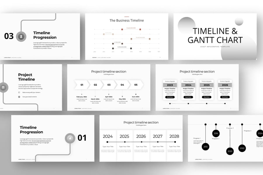 时间线甘特图信息图表 PPT模版 (PPTX)