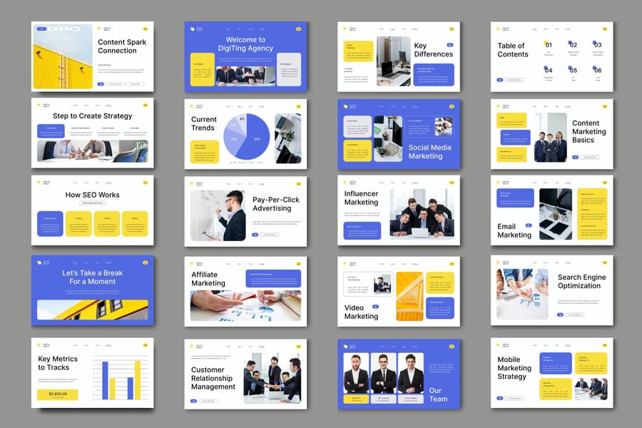 白蓝色数字营销演示 PPT模板 (PPT,PPTX)