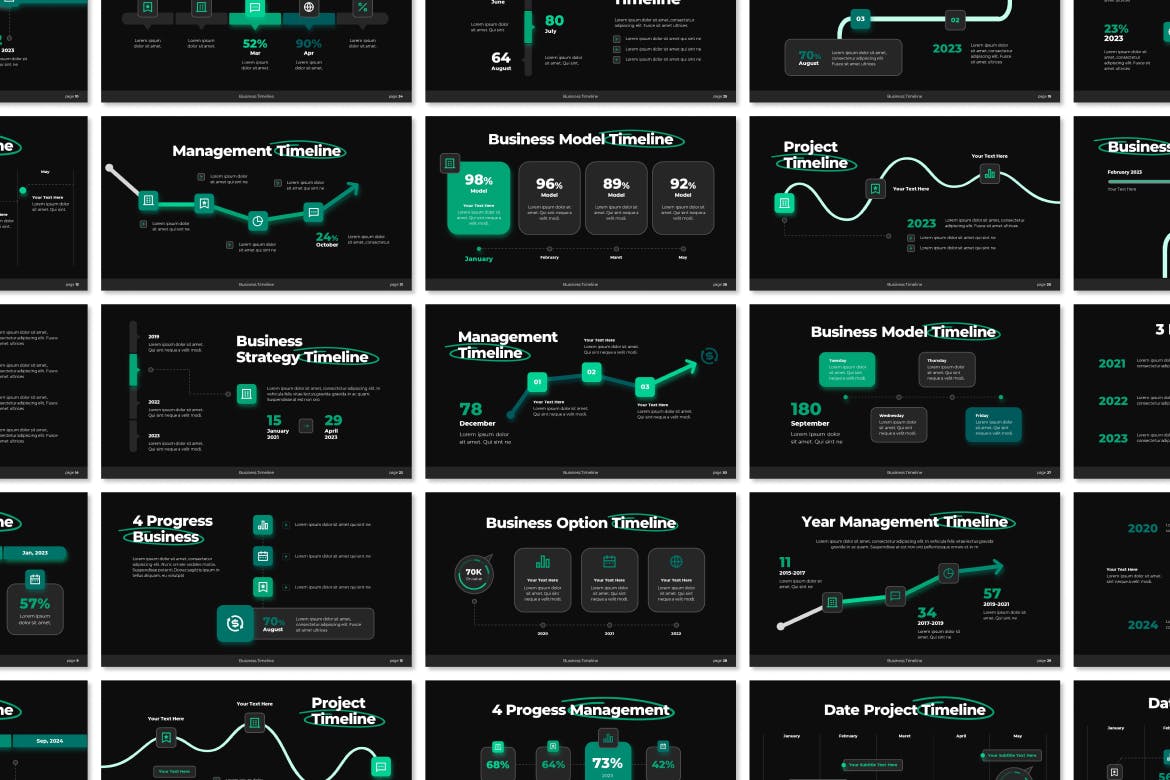 业务发展时间线PPT模版 (PPTX)