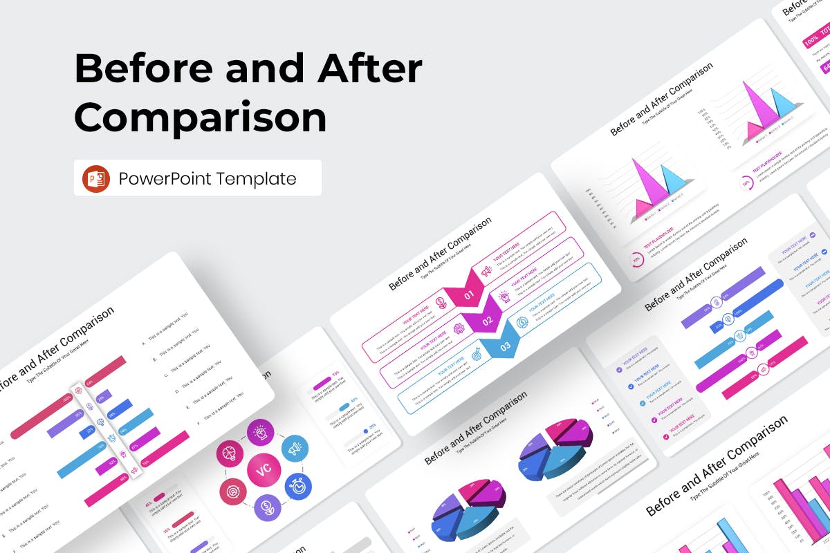 前后对比图表ppt模板 (PPTX)