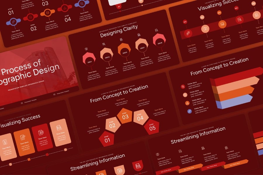 信息图表设计过程黑暗版 –  PPT模板 (PPTX)