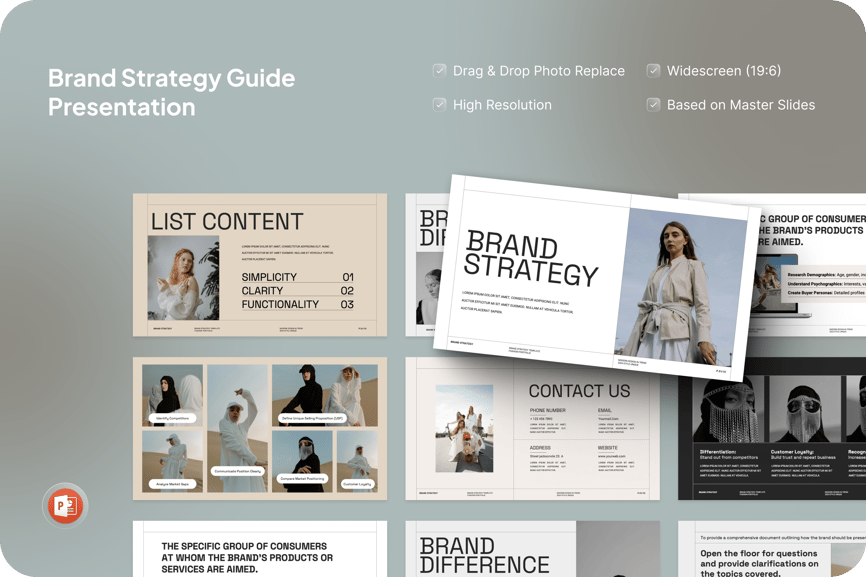 品牌策略指南演示 PPT模板 (PPTX)