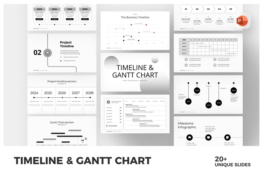 时间线甘特图信息图表 PPT模版 (PPTX)