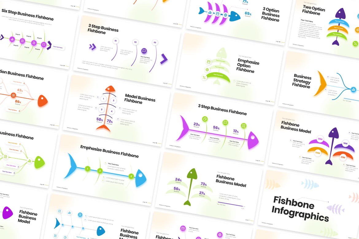 鱼骨信息图模板PPT模版 (PPTX)