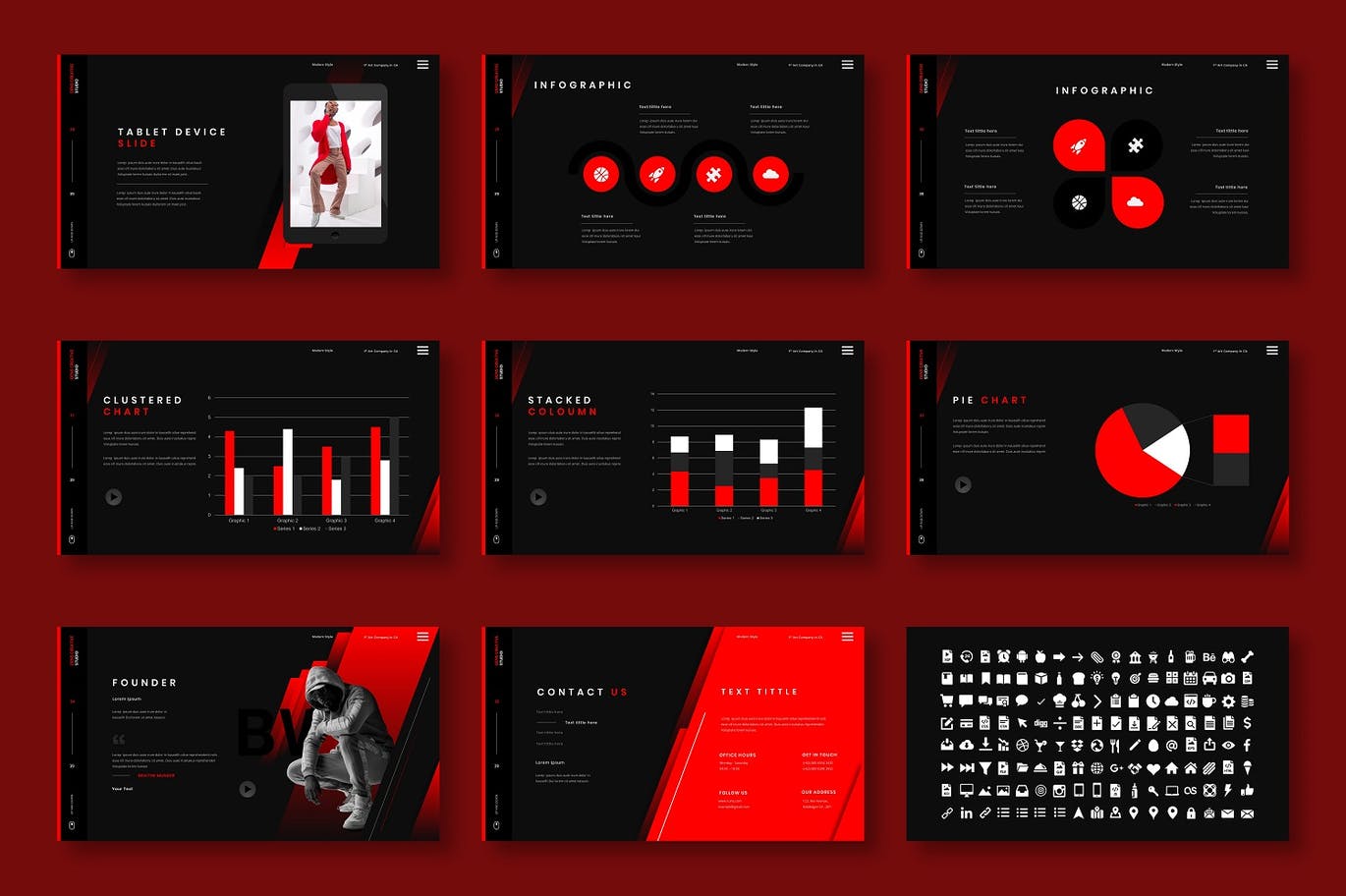 时尚高端个性黑红配色的powerpoint幻灯片演示模板（pptx）