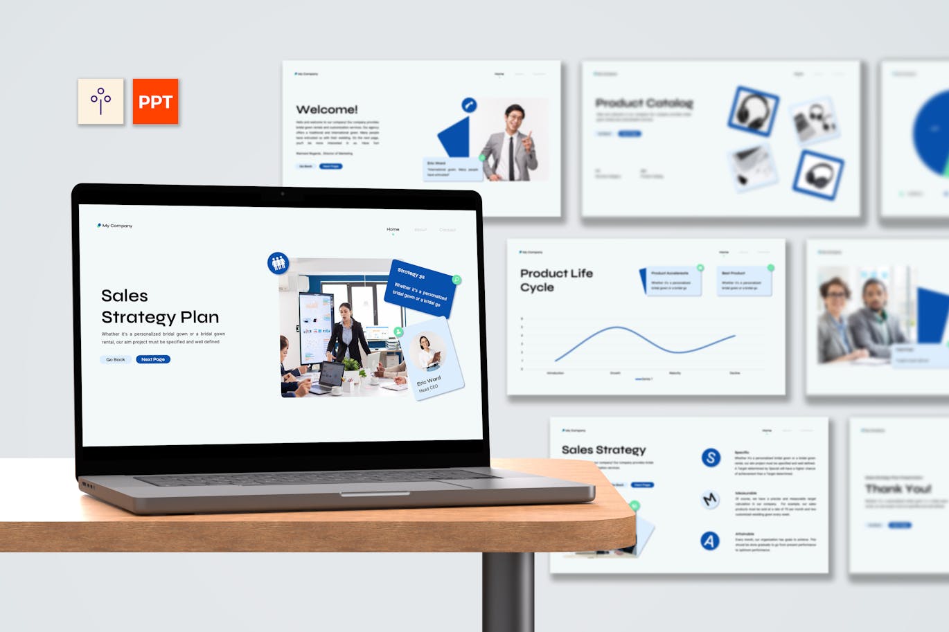 白绿蓝现代销售策略计划 PPT模版 (PPT,PPTX)