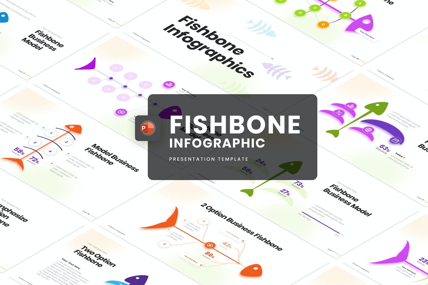 鱼骨信息图模板PPT模版 (PPTX)