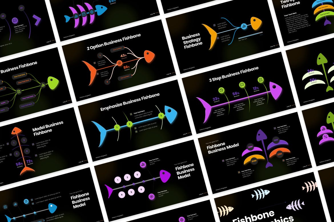 鱼骨信息图模板PPT模版 (PPTX)