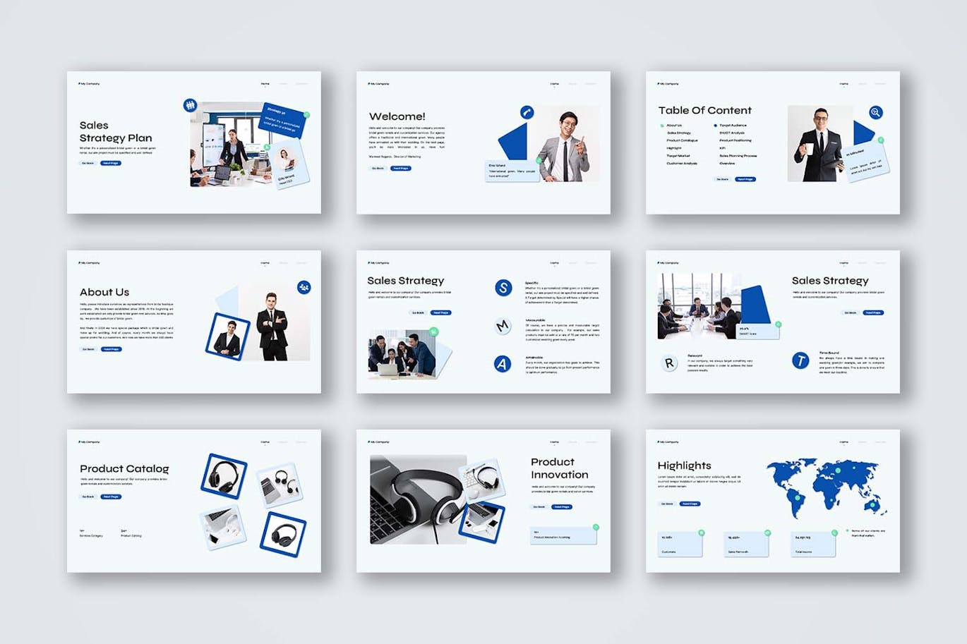 白绿蓝现代销售策略计划 PPT模版 (PPT,PPTX)