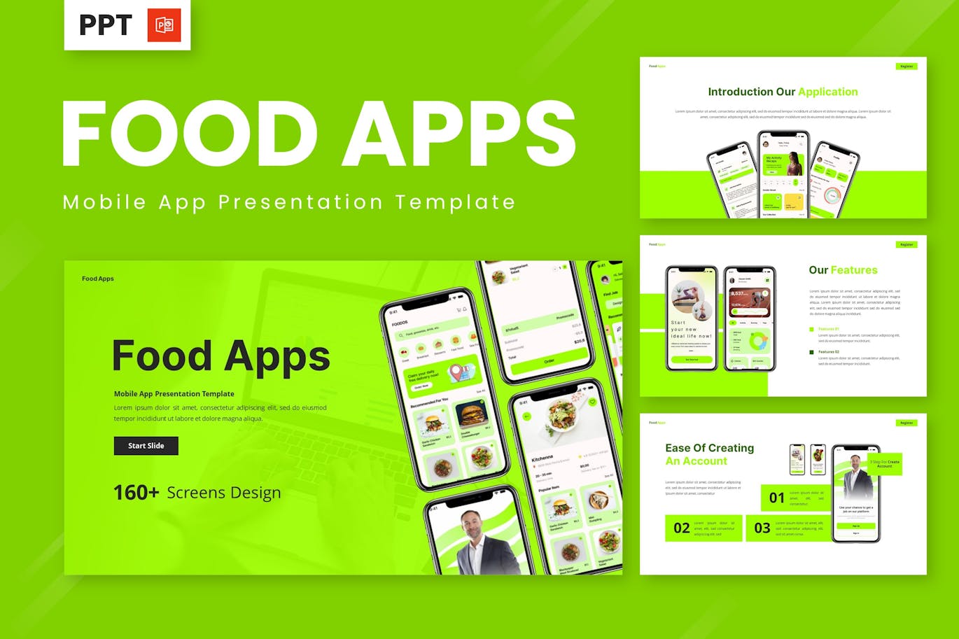 食品应用程序PPT模版 (PPTX)