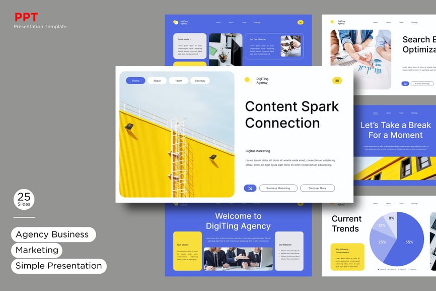 白蓝色数字营销演示 PPT模板 (PPT,PPTX)