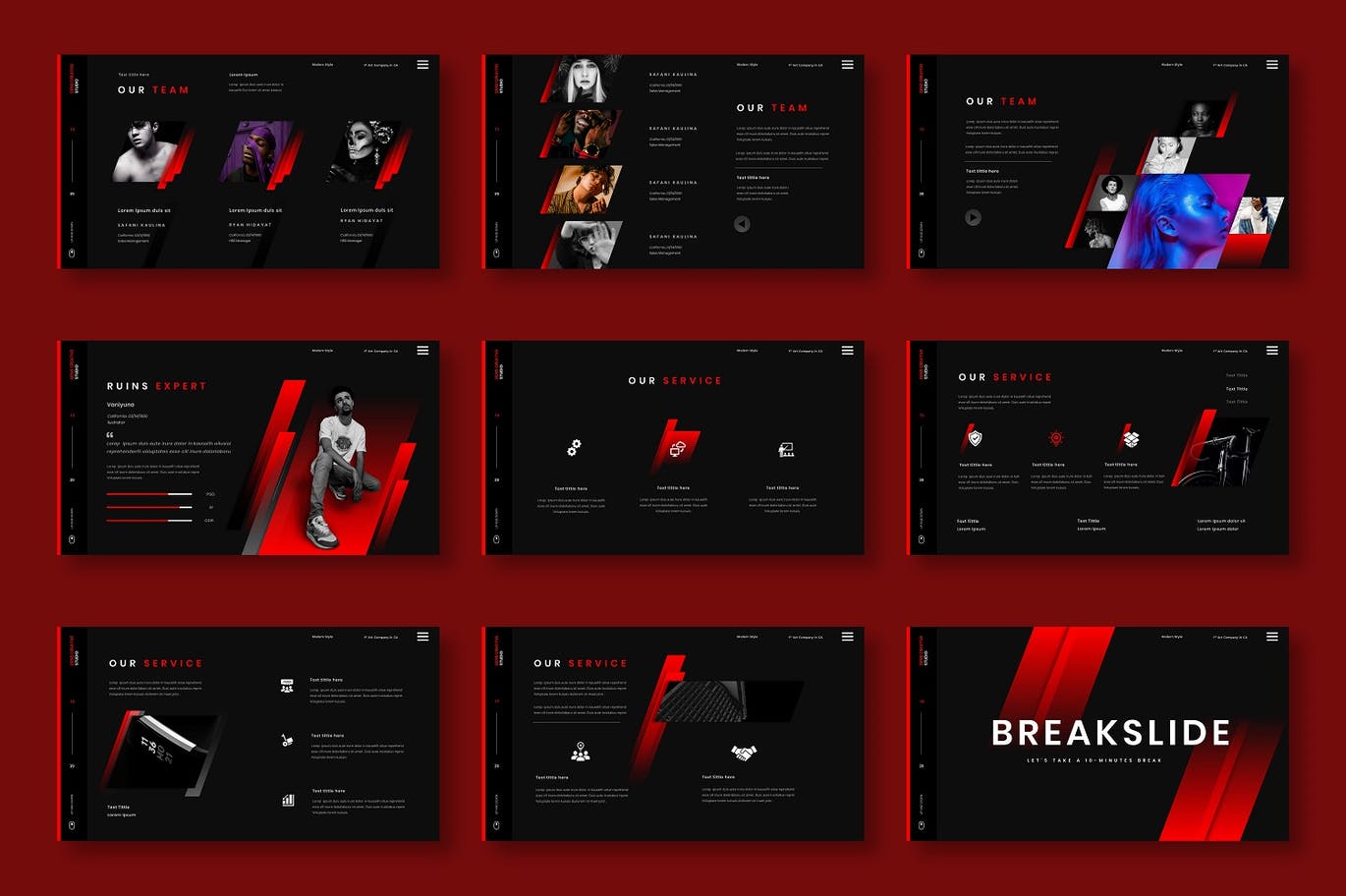 时尚高端个性黑红配色的powerpoint幻灯片演示模板（pptx）