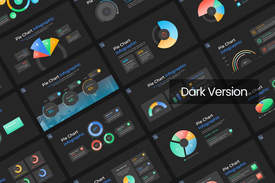 饼图信息图表渐变ppt模板 (PPTX)