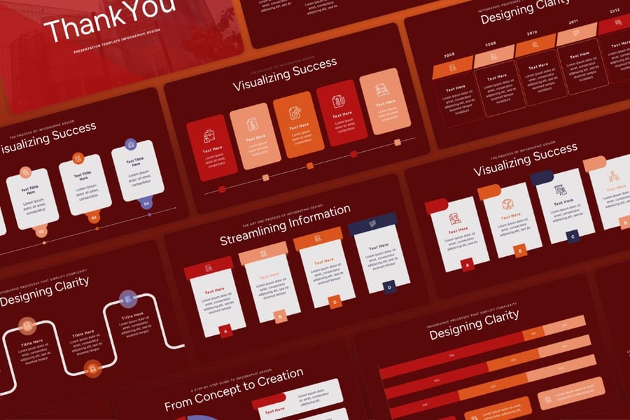 信息图表设计过程黑暗版 –  PPT模板 (PPTX)