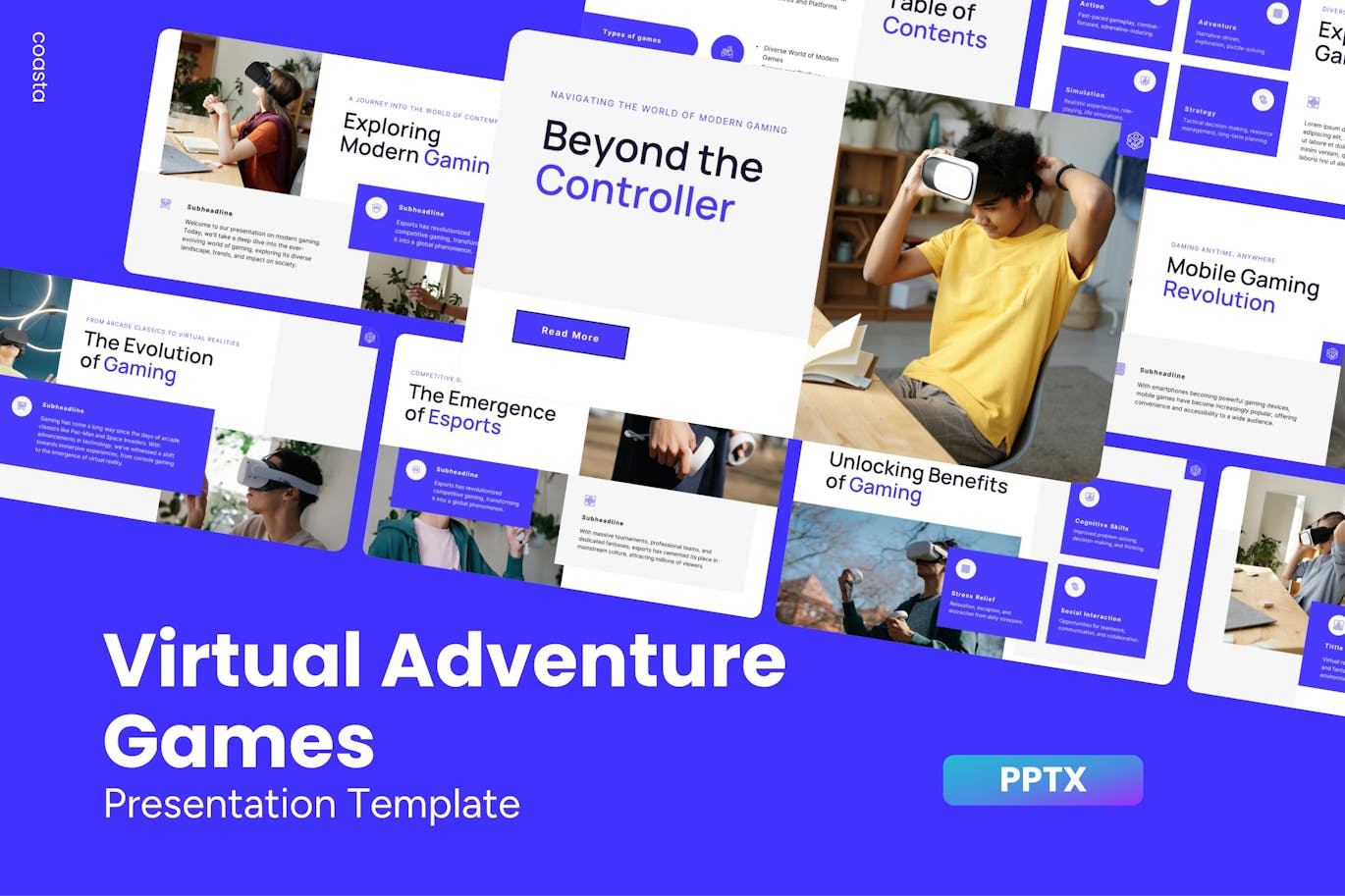 虚拟冒险游戏 –  PPT模版 (PPTX)