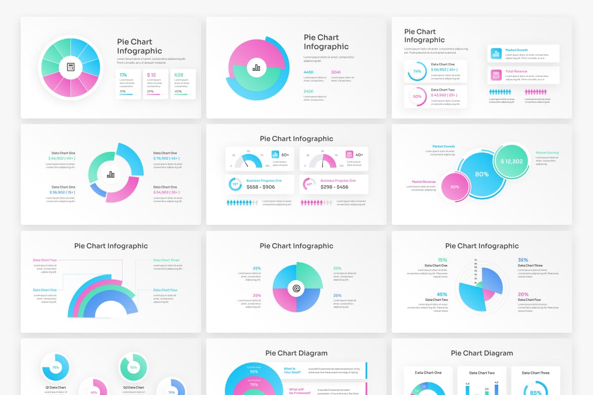 饼图信息图渐变PPT模版 (PPTX)
