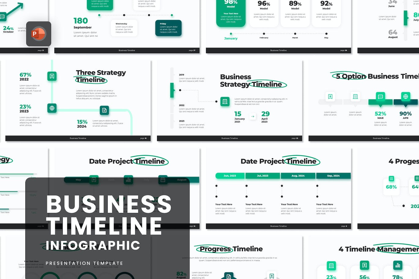 业务发展时间线PPT模版 (PPTX)