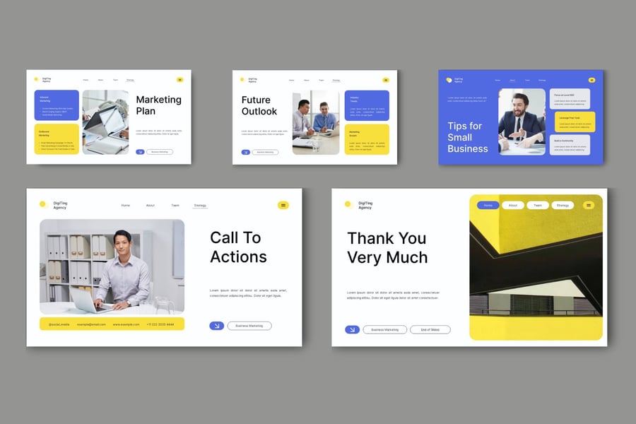 白蓝色数字营销演示 PPT模板 (PPT,PPTX)