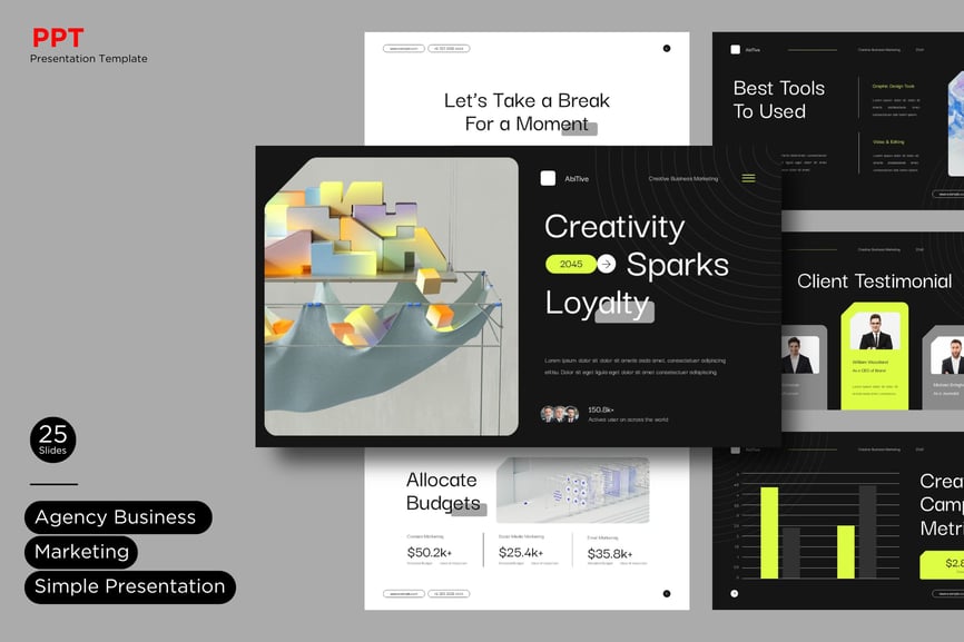 黑白创意营销演示 PPT模板 (PPT,PPTX)
