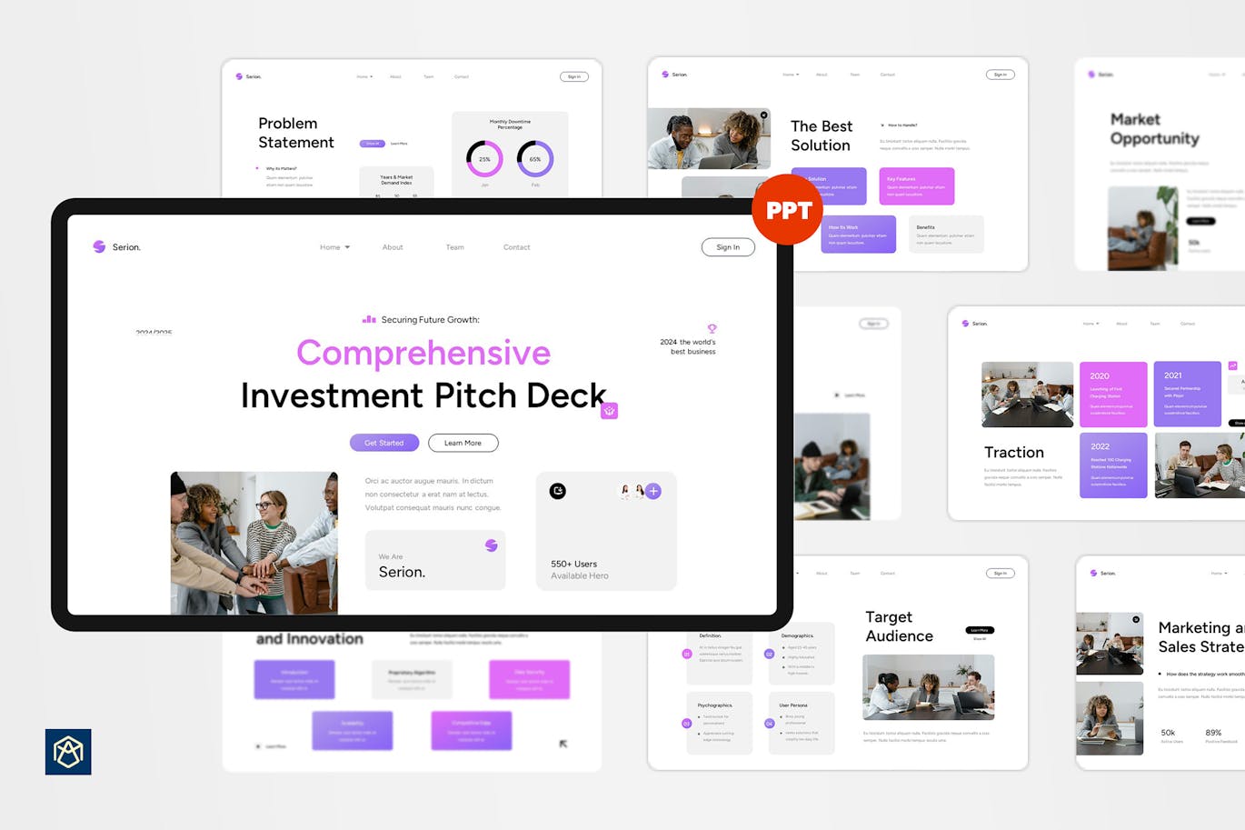 白色粉色紫色现代投资宣传演讲稿PPT模版 (PPTX,PPT)