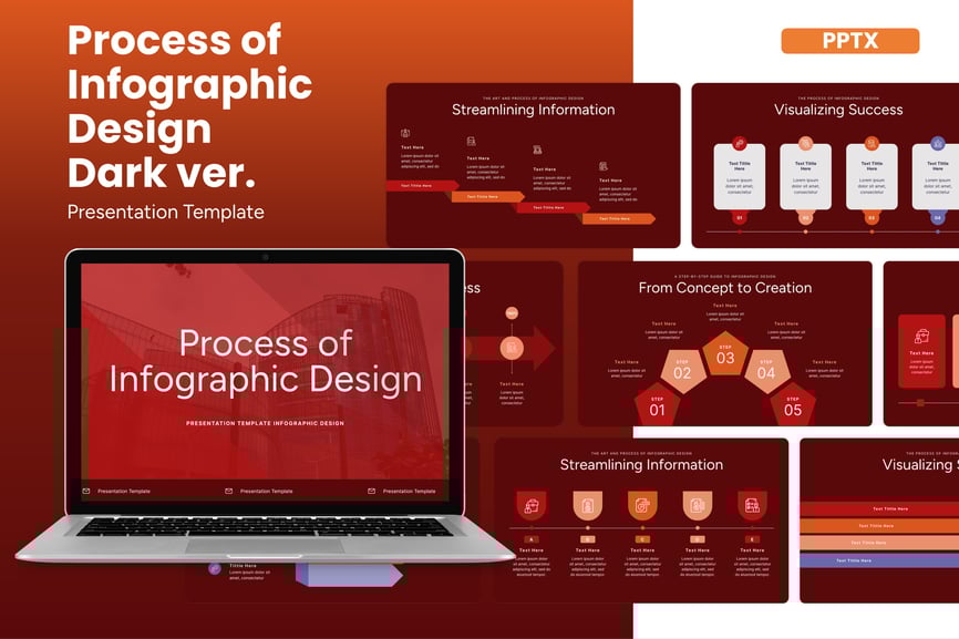 信息图表设计过程黑暗版 –  PPT模板 (PPTX)
