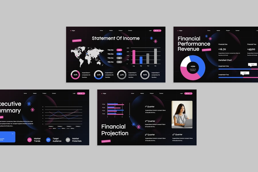 渐变粉色蓝色现代年度报告模板PPT模板 (PPT,PPTX)