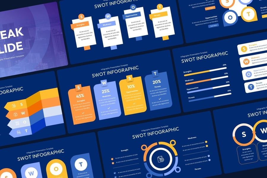 信息图表黑暗版PPT模版 (PPTX)