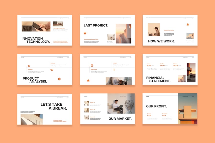 橙色现代简约公司简介PPT模板  (PPT,PPTX)
