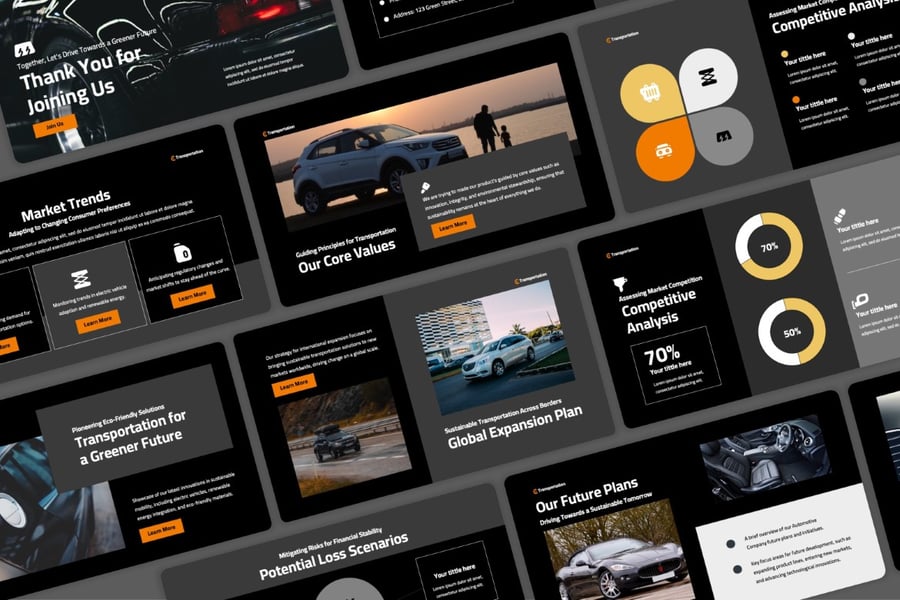 环保车辆黑暗版 – PPT模板 (PPTX)