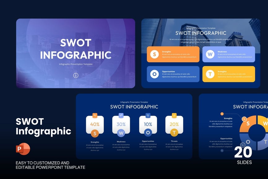信息图表黑暗版PPT模版 (PPTX)