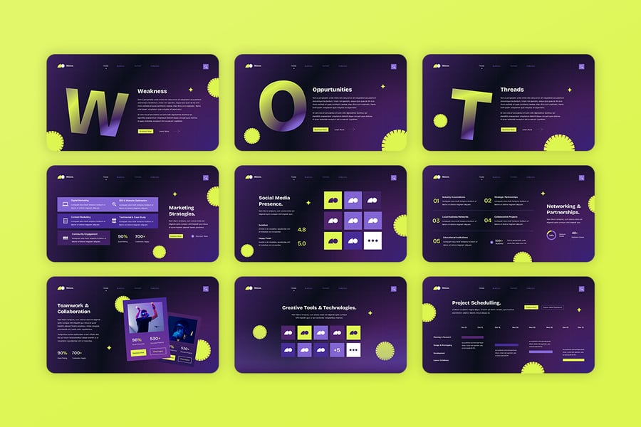 黄紫色现代创意商业机构PPT模板 (PPTX,PPT)