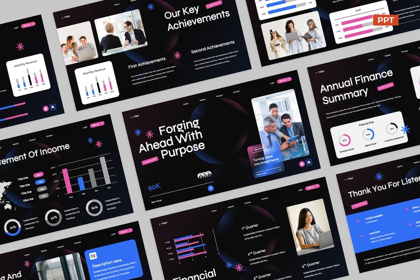 渐变粉色蓝色现代年度报告模板PPT模板 (PPT,PPTX)