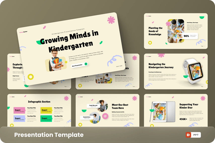 成长的思想 – 幼儿园PPT模板 (PPTX)