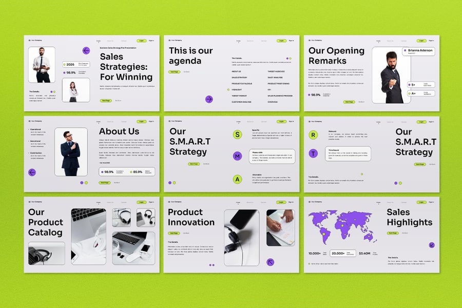 紫色现代销售策略计划PPT模板  (PPT)