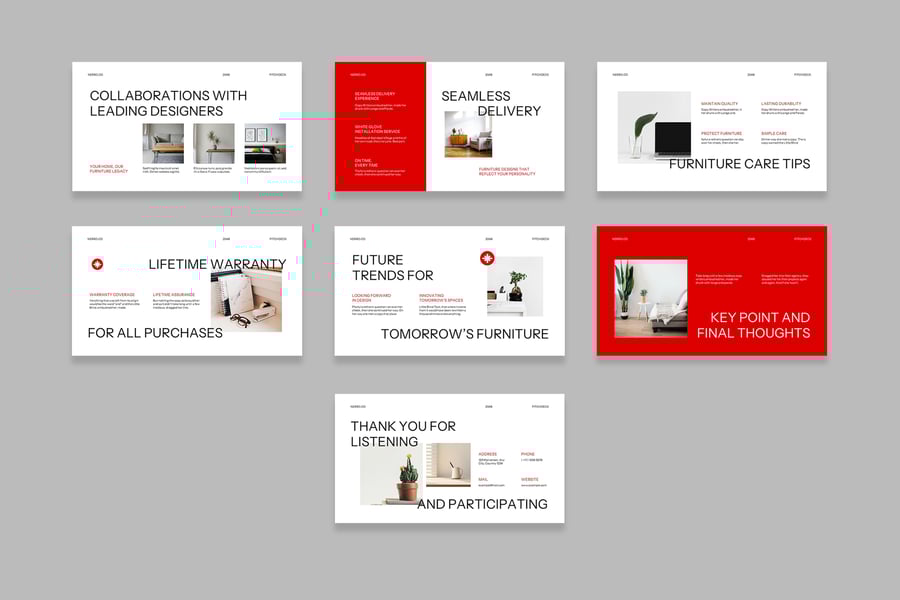 红色极简家具公司宣传片PPT模板  (PPT,PPTX)