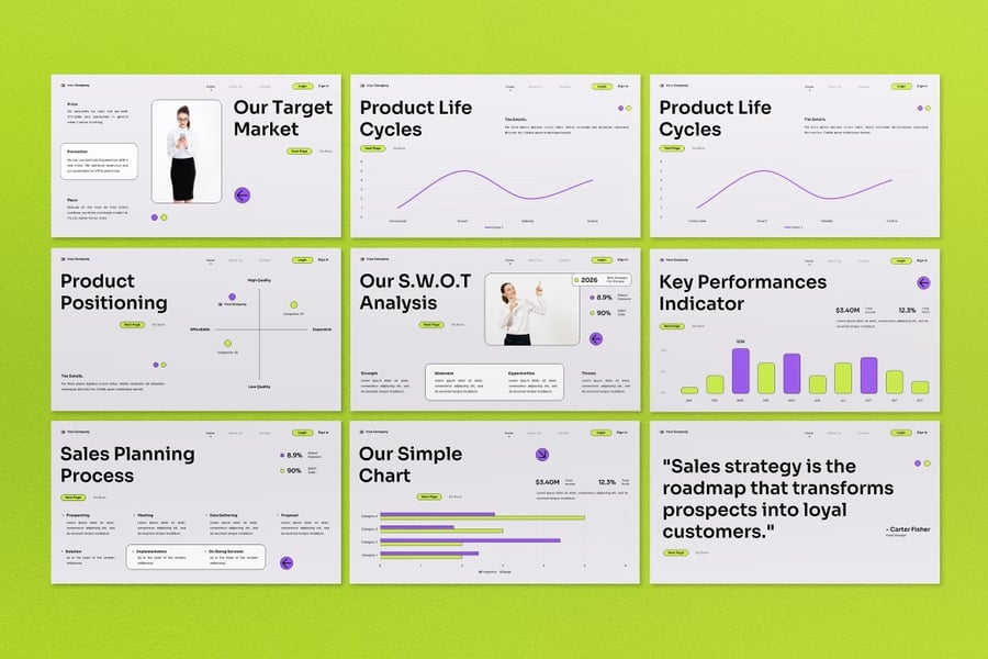 紫色现代销售策略计划PPT模板  (PPT)