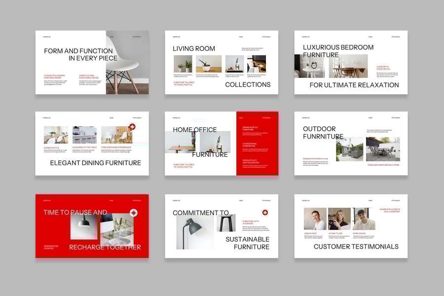 红色极简家具公司宣传片PPT模板  (PPT,PPTX)