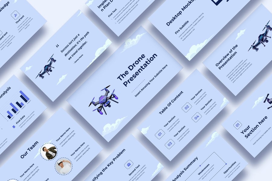 无人机 技术介绍PPT模板 (PPT,PPTX)