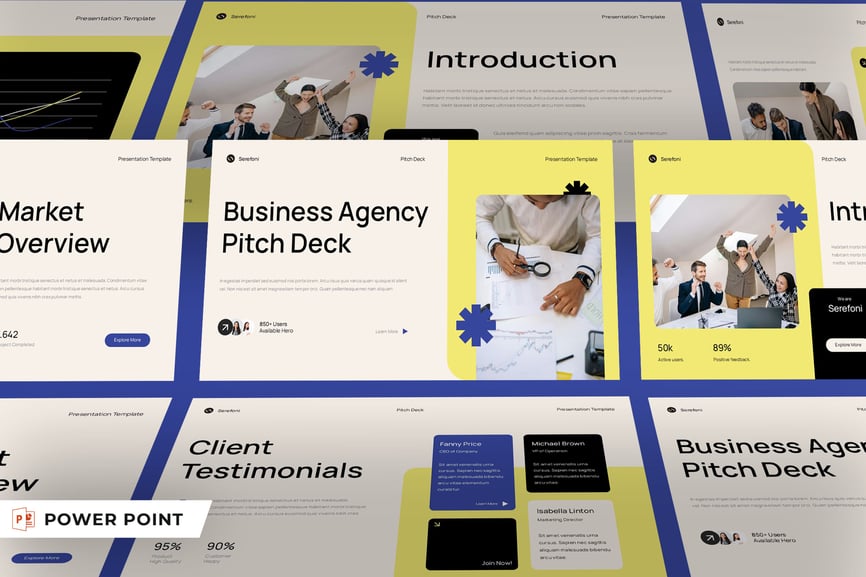 黄蓝色现代商业机构宣传 PPT模板 (PPT,PPTX)