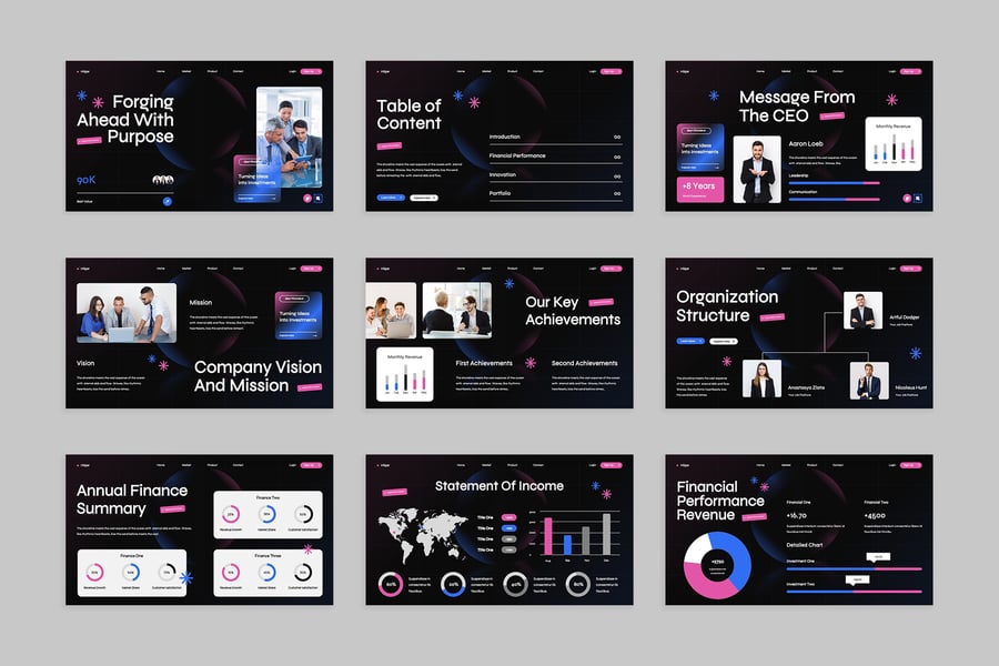 渐变粉色蓝色现代年度报告模板PPT模板 (PPT,PPTX)