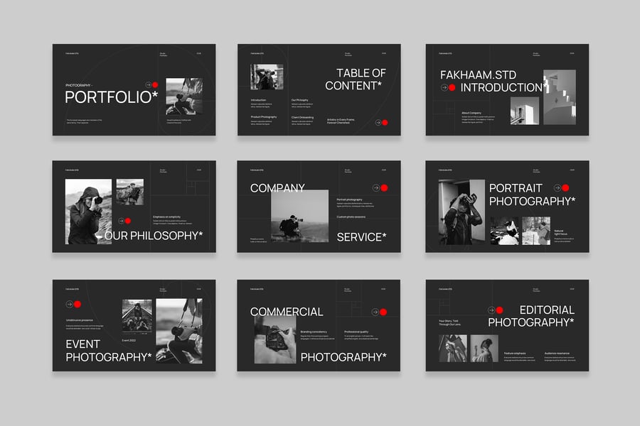 黑色简约摄影作品集PPT模板 (PPT,PPTX)