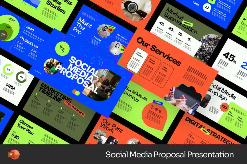 社交媒体提案PPT模板 (PPTX)