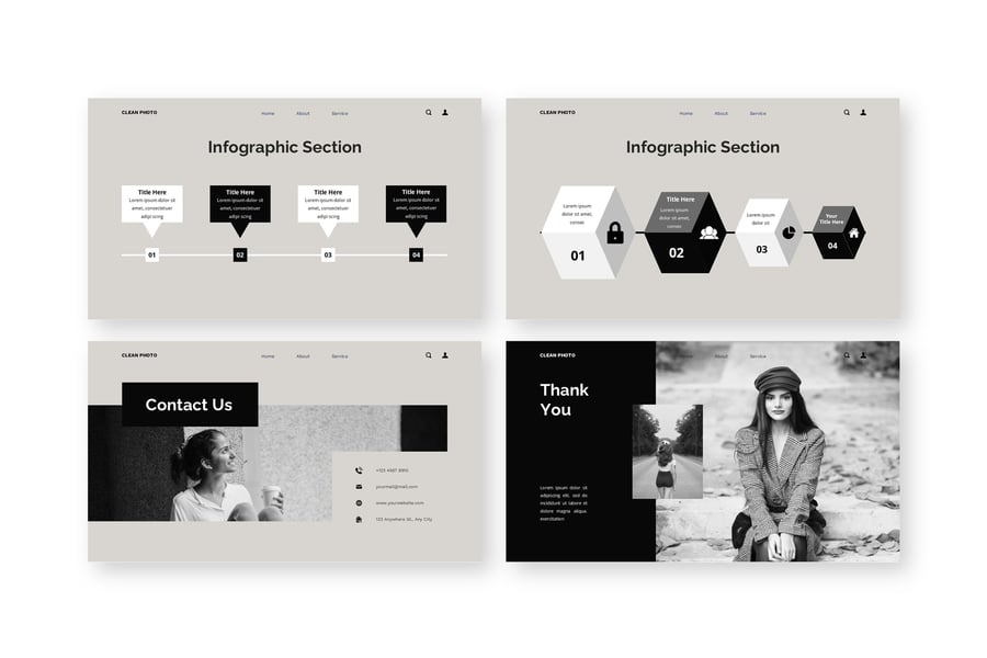 干净的照片 – 摄影PPT模板 (PPTX)