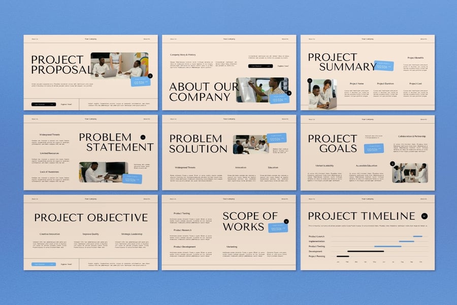 米蓝色项目提案PPT模板 (PPT,PPTX)