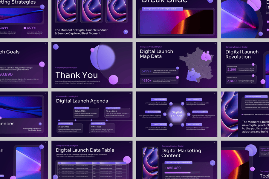 紫色渐变数字发布PPT模板 (PPTX)