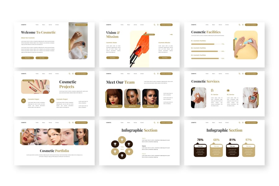 化妆品 – 美容产品PPT模板 (PPTX)